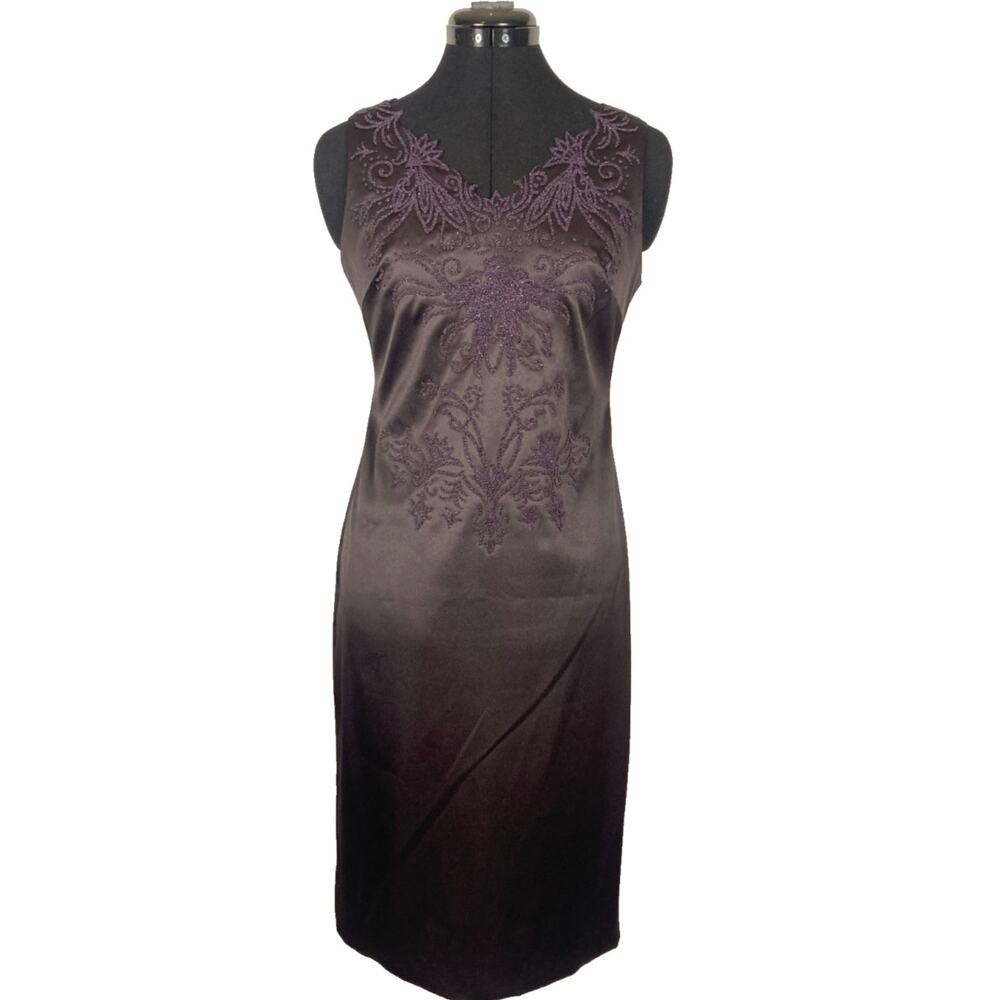 4  CDC Vintage Retro Y2K Beaded Satin Purple midi formal Pencil dress sleeveless